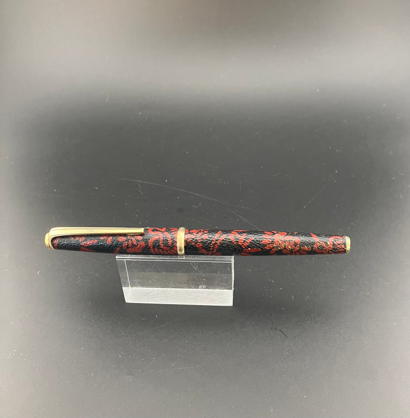 Platinum Black Red Sheepskin Leather Wrapped Fountain Pen 18K Gold Fine Nib