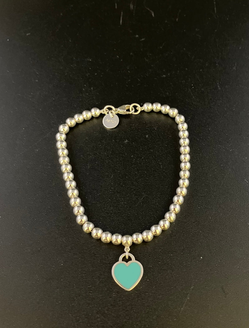 Tiffany & Co. Sterling Silver Turquoise Enamel Heart Bracelet