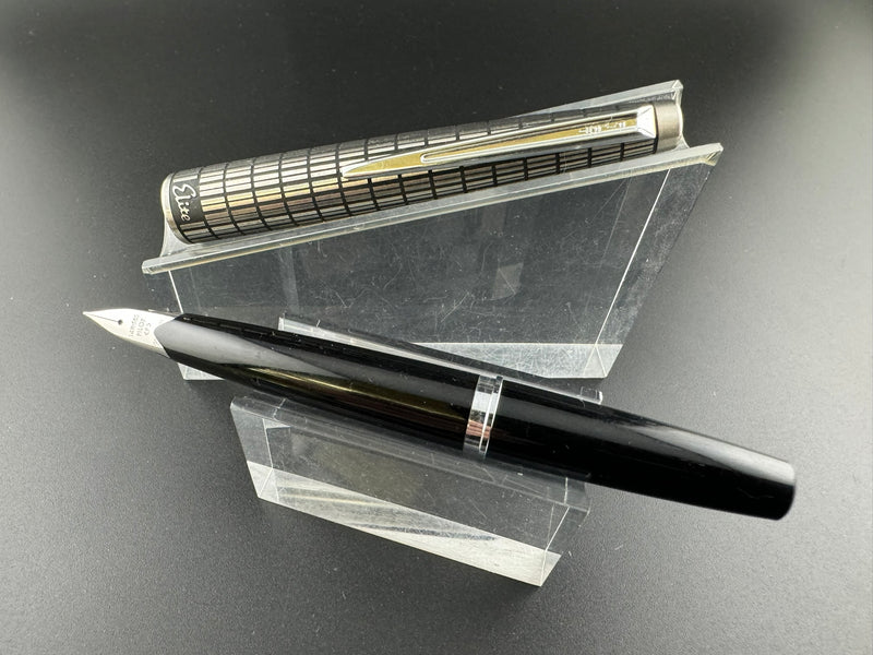 Pilot Elite Short Checkered Pocket Pen 14K White Gold, Fine Nib