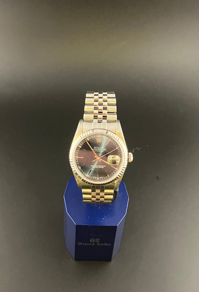 Rolex Oyster Perpetual Datejust Ref 16234 Automatic Watch Fluted Bezel Blue Sunburst Dial