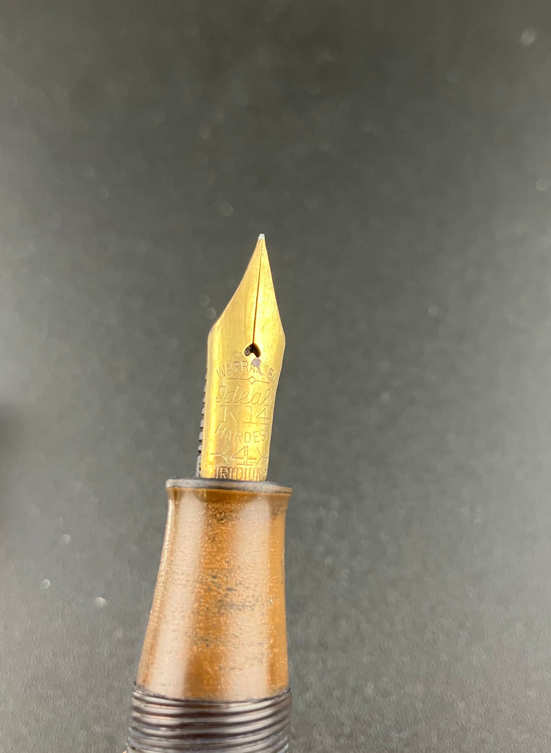 Warranted Ideal GK Ebonite Eyedropper Fountain Pen 14K Gold Fine Flex Nib Parts or Repair