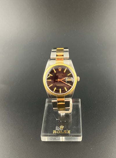 Rolex 15053 Date Oyster Watch Two Tone Black Dial Engine Turned