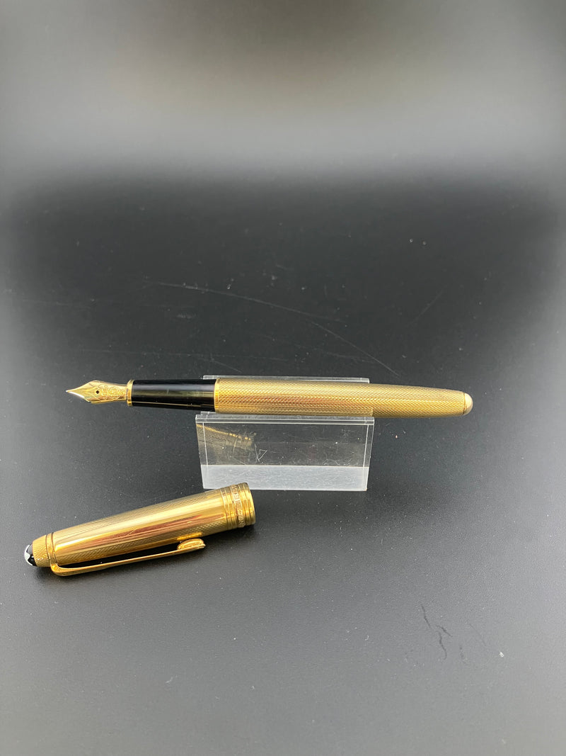 Montblanc No. 1444 Solitaire Barleycorn Gold Plated Fountain Pen 18K Gold Fine Nib