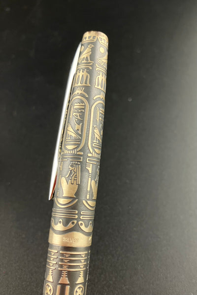 Sailor Egypt Hieroglyphs Silver Fountain Pen 18k White Gold Fine (#2) Nib