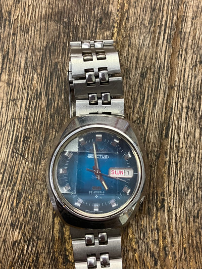 Seiko 5 Actus Ref. 6106-7590 Men's Automatic Watch Blue Dial Faceted Crystal