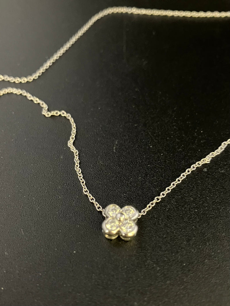 Tiffany & Co Signed Platinum Flower Diamond Necklace
