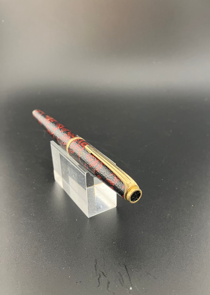 Platinum Black Red Sheepskin Leather Wrapped Fountain Pen 18K Gold Fine Nib