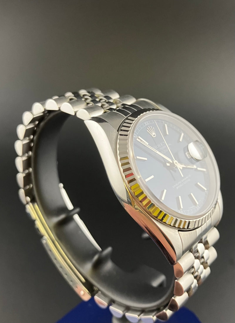 Rolex Oyster Perpetual Datejust Ref 16234 Automatic Watch Fluted Bezel Blue Sunburst Dial