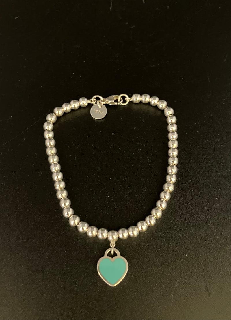 Tiffany & Co. Sterling Silver Turquoise Enamel Heart Bracelet