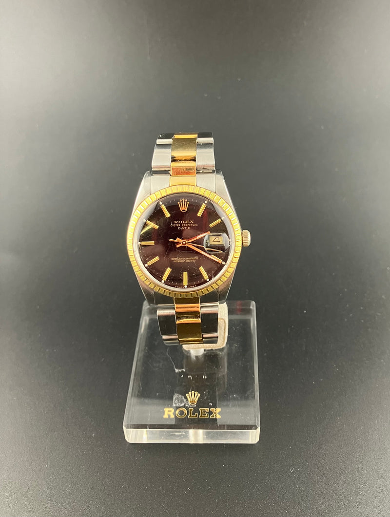 Rolex 15053 Date Oyster Watch Two Tone Black Dial Engine Turned