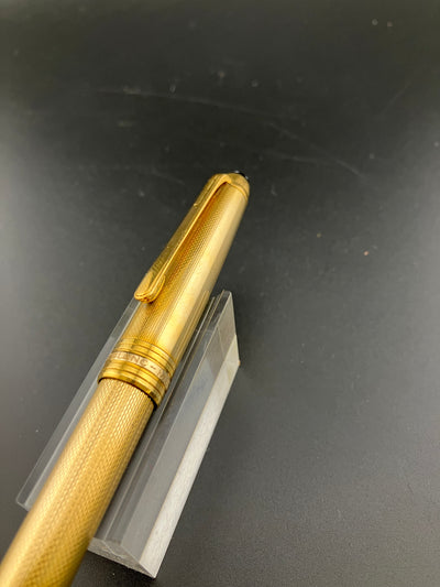Montblanc No. 1444 Solitaire Barleycorn Gold Plated Fountain Pen 18K Gold Fine Nib