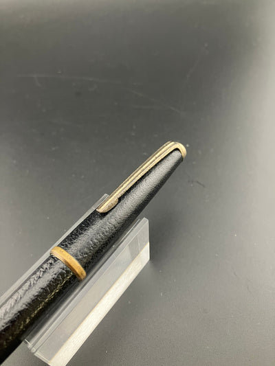 Platinum Black Sheepskin Leather Fountain Pen 18K Gold Soft Fine Nib Zogan Inlay