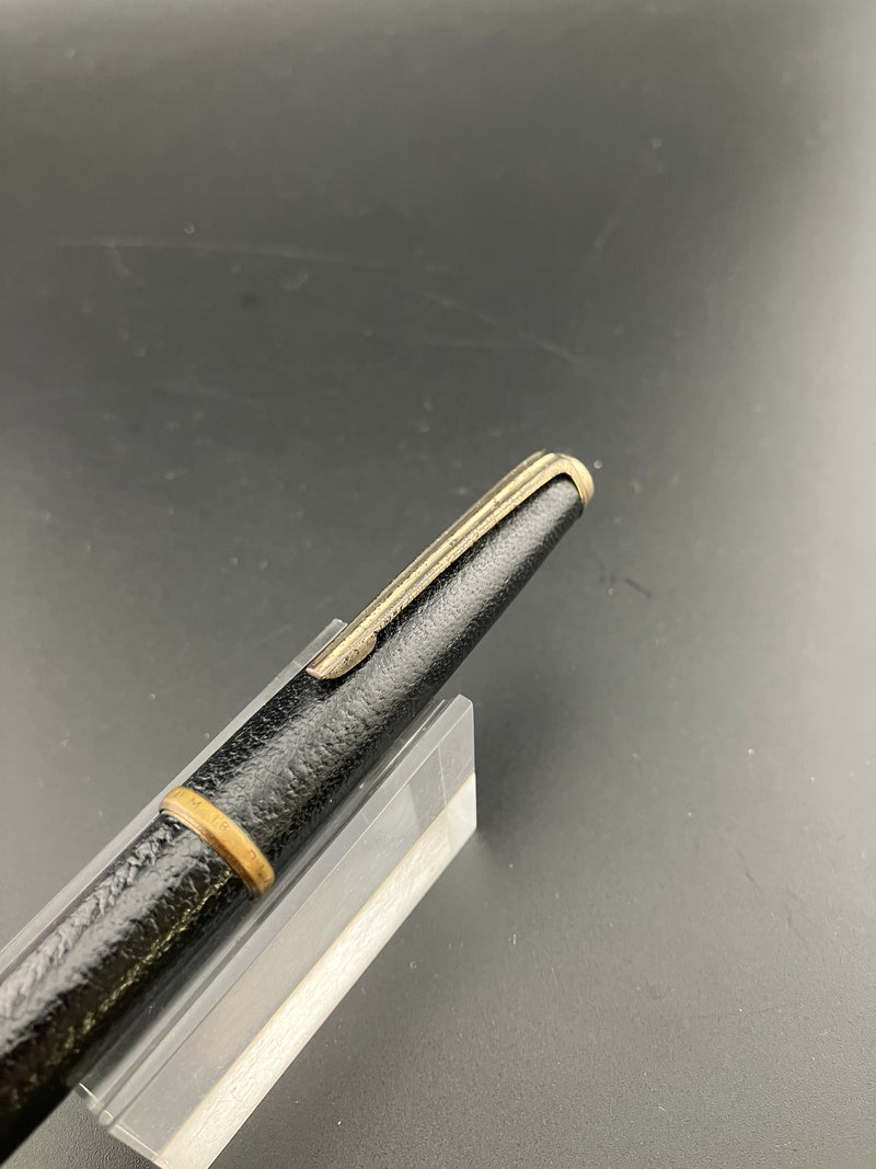 Platinum Black Sheepskin Leather Fountain Pen 18K Gold Soft Fine Nib Zogan Inlay