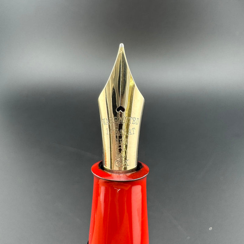 Ban-Ei Urushi Vermillion Eyedropper Fountain Pen 14K Gold G.K. Nib Serviced