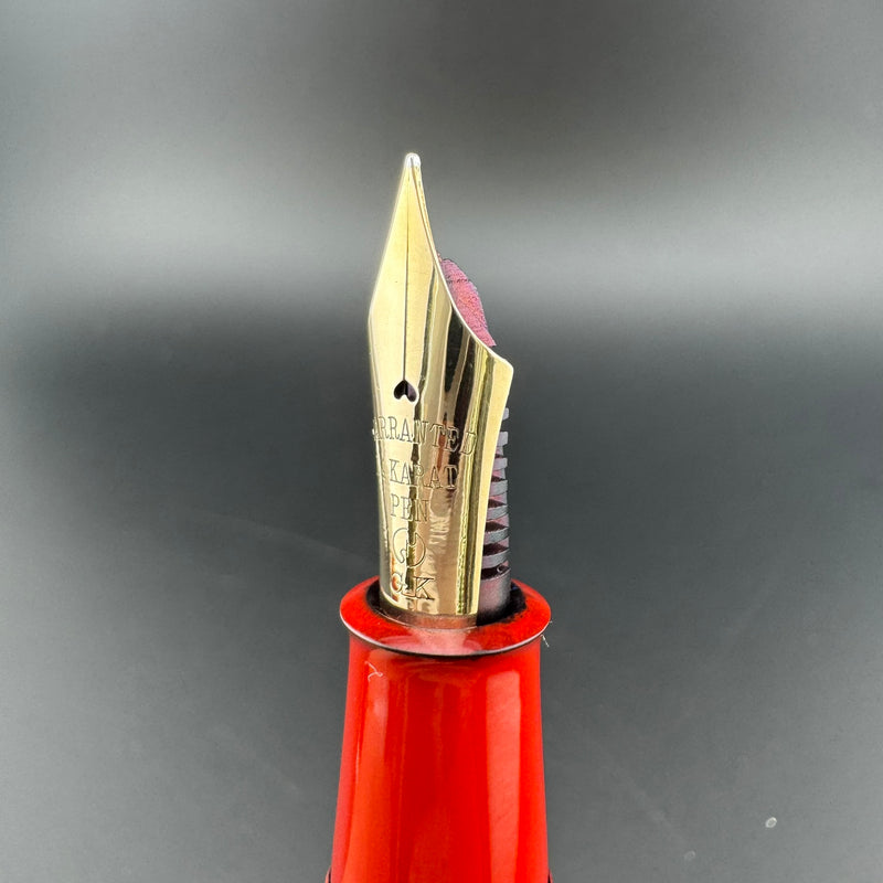 Ban-Ei Urushi Vermillion Eyedropper Fountain Pen 14K Gold G.K. Nib Serviced