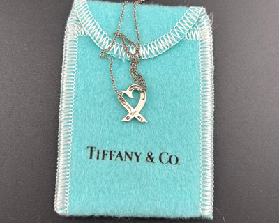 Tiffany & Co. Sterling Silver Paloma Picasso Loving Heart Necklace w/ Blue Felt Pouch