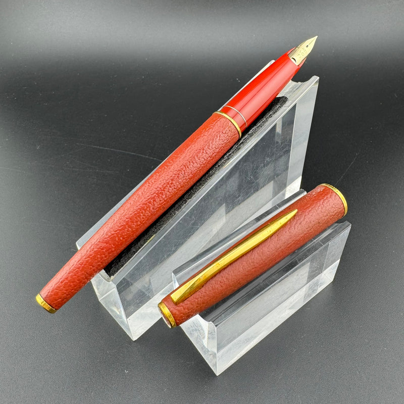 Pilot Red Leather Wrapped Fountain Pen 14K Gold Fine Nib