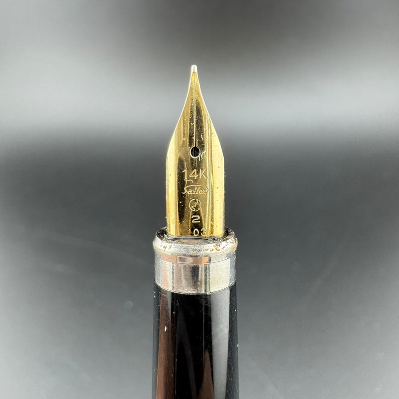 Sailor Slimline Steel & Black Resin Fountain Pen 14K Gold Fine Nib