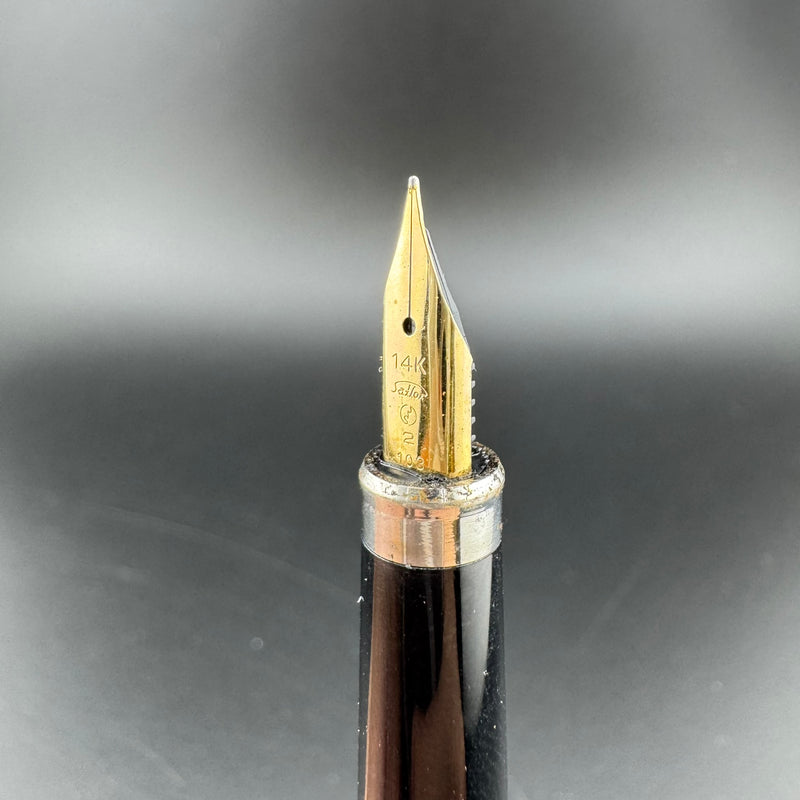 Sailor Slimline Steel & Black Resin Fountain Pen 14K Gold Fine Nib