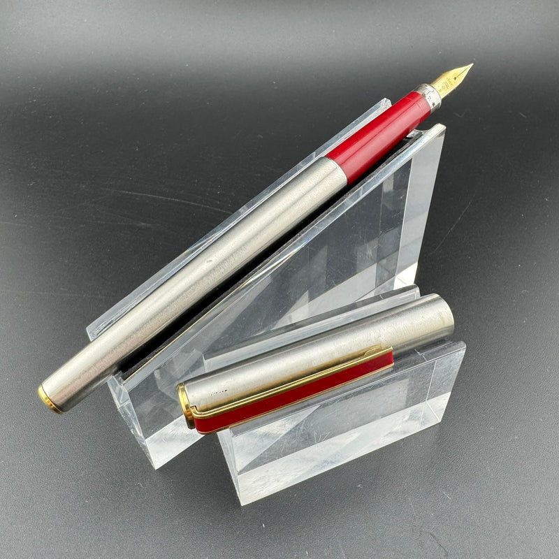 Sailor Slimline Steel & Red Resin Fountain Pen 14K Gold Fine Nib