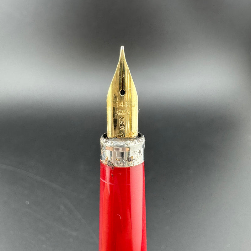 Sailor Slimline Steel & Red Resin Fountain Pen 14K Gold Fine Nib