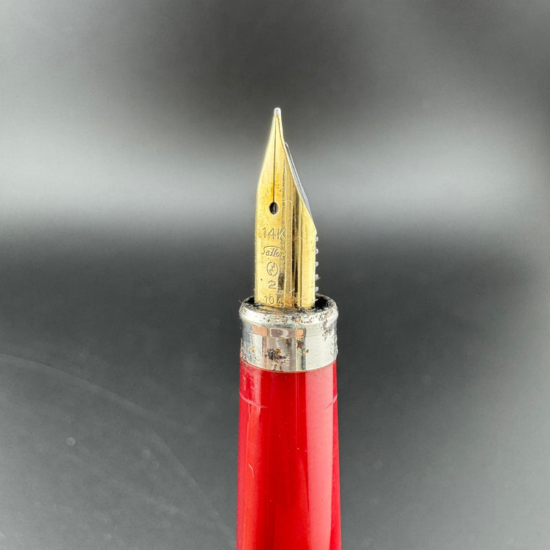 Sailor Slimline Steel & Red Resin Fountain Pen 14K Gold Fine Nib