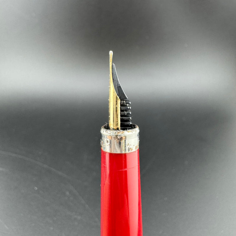 Sailor Slimline Steel & Red Resin Fountain Pen 14K Gold Fine Nib