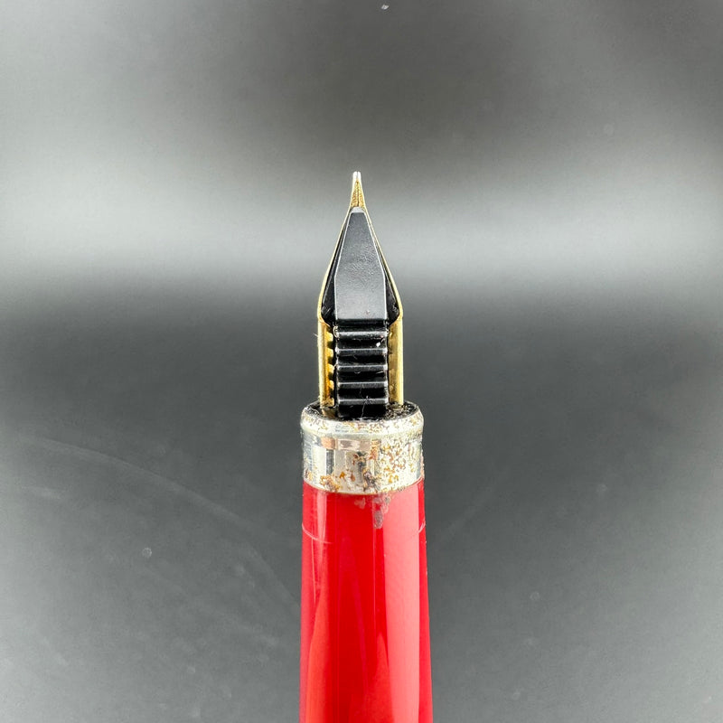 Sailor Slimline Steel & Red Resin Fountain Pen 14K Gold Fine Nib