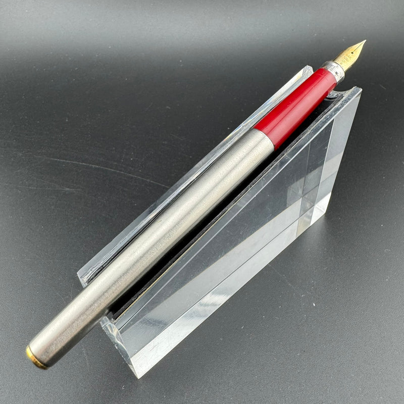 Sailor Slimline Steel & Red Resin Fountain Pen 14K Gold Fine Nib