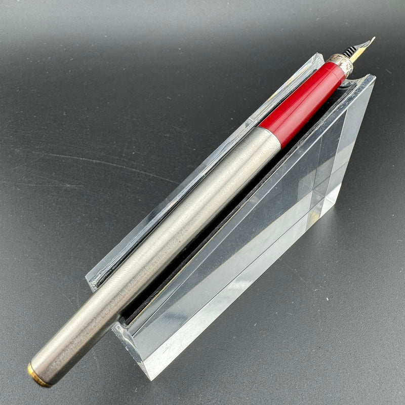 Sailor Slimline Steel & Red Resin Fountain Pen 14K Gold Fine Nib