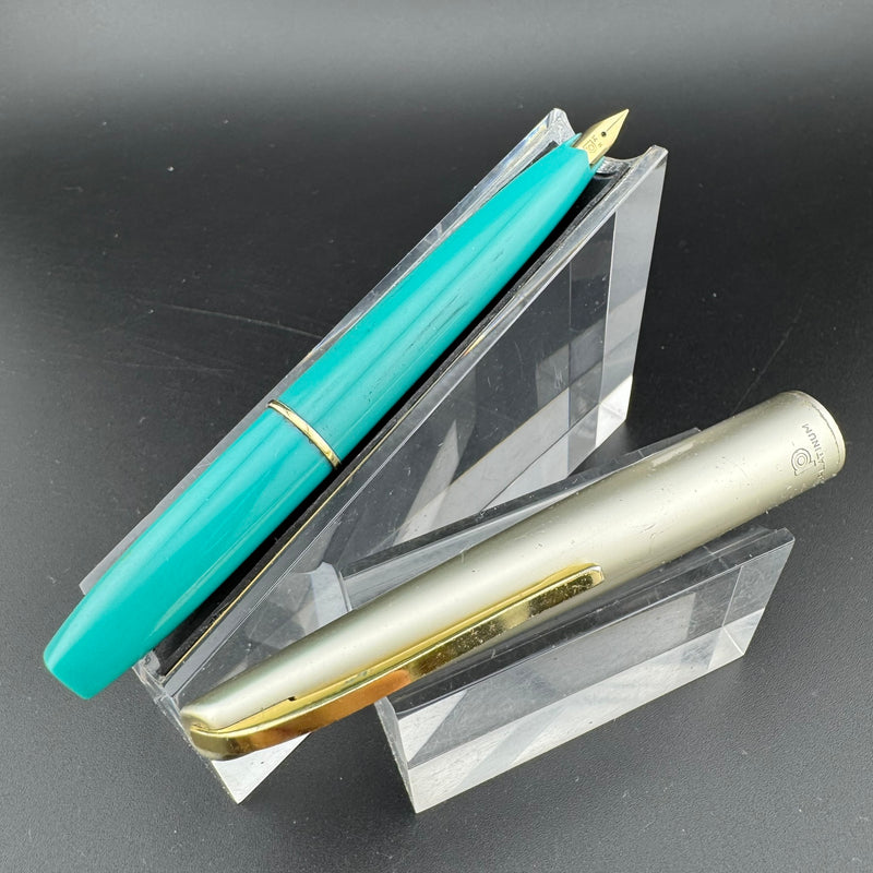 Platinum Teal & Silver Pocket Fountain Pen 14K Gold Extra-Fine Nib