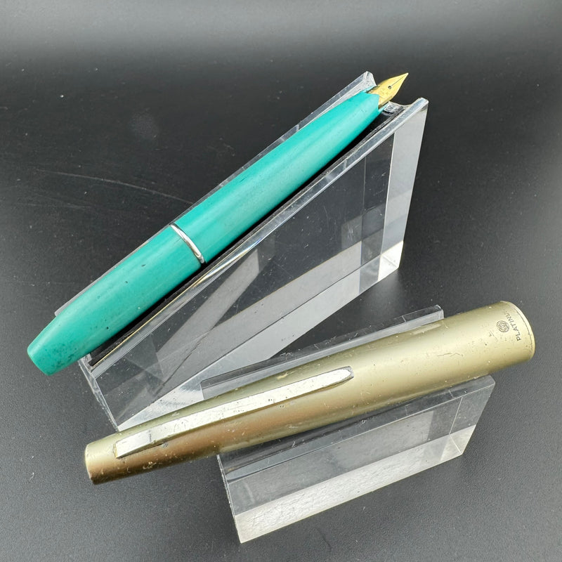 Platinum Teal & Silver Pocket Fountain Pen 14K Gold Extra-Fine Nib