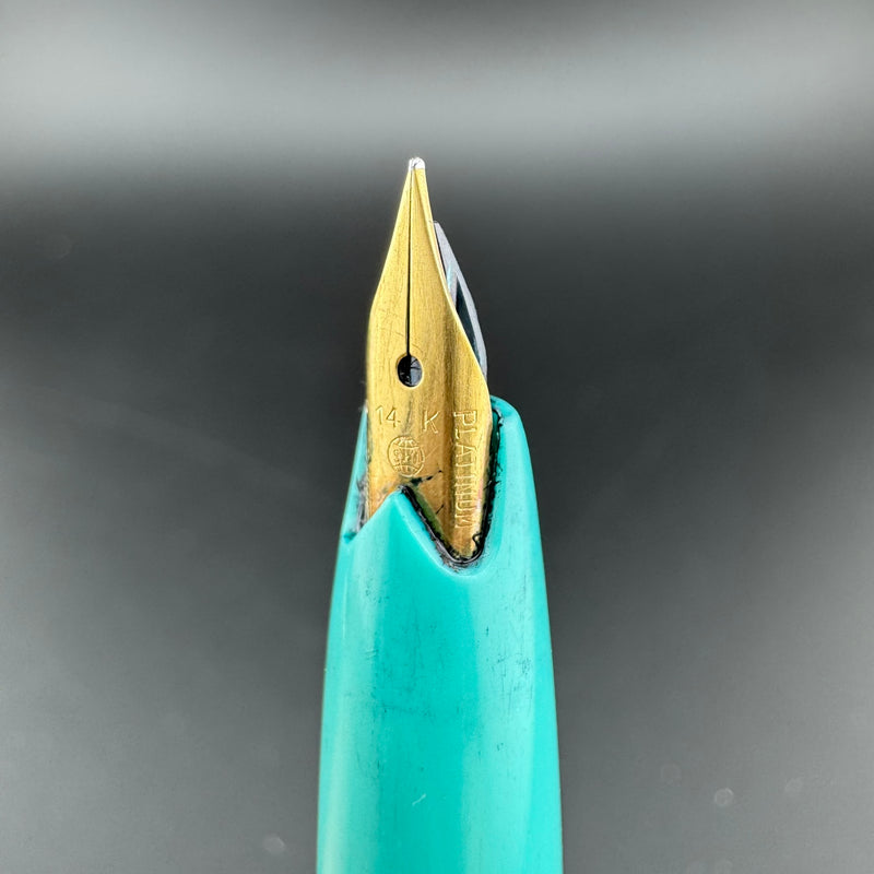 Platinum Teal & Silver Pocket Fountain Pen 14K Gold Extra-Fine Nib