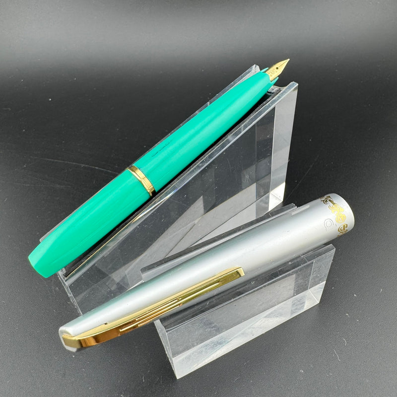 Platinum Teal & Silver Pocket Fountain Pen 14k Gold Fine Nib