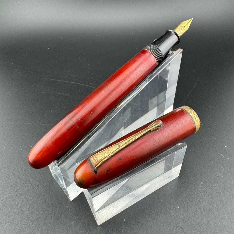 Ideal Red Urushi Eyedropper Fountain Pen 14K Gold Extra-Fine Nib