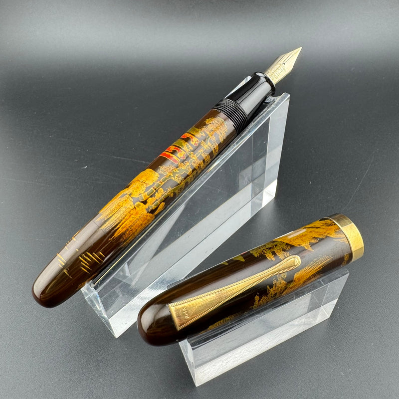Academy Temple Maki-e Urushi Eyedropper Fountain Pen 14K Gold Flex Nib