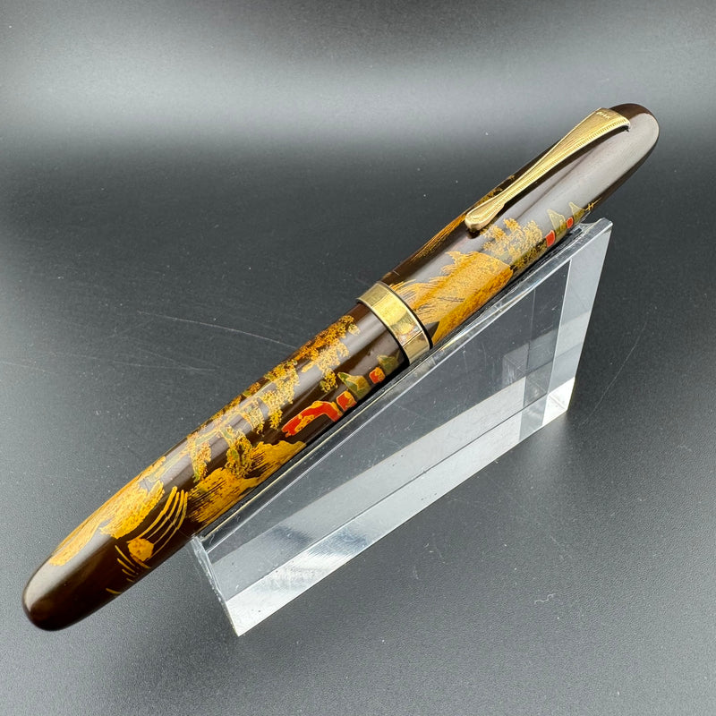 Academy Temple Maki-e Urushi Eyedropper Fountain Pen 14K Gold Flex Nib