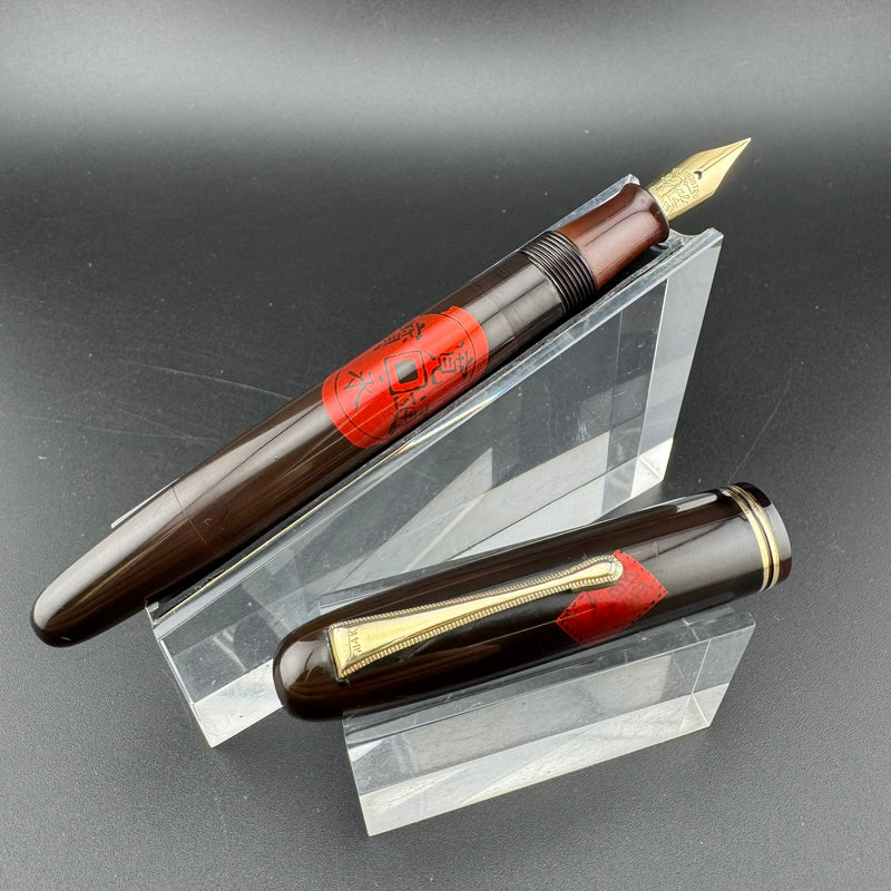 Ideal Ebonite Eyedropper Ancient Coins Fountain Pen 14K Gold Extra-Fine Nib