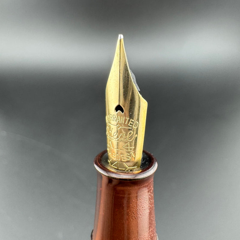 Ideal Ebonite Eyedropper Ancient Coins Fountain Pen 14K Gold Extra-Fine Nib