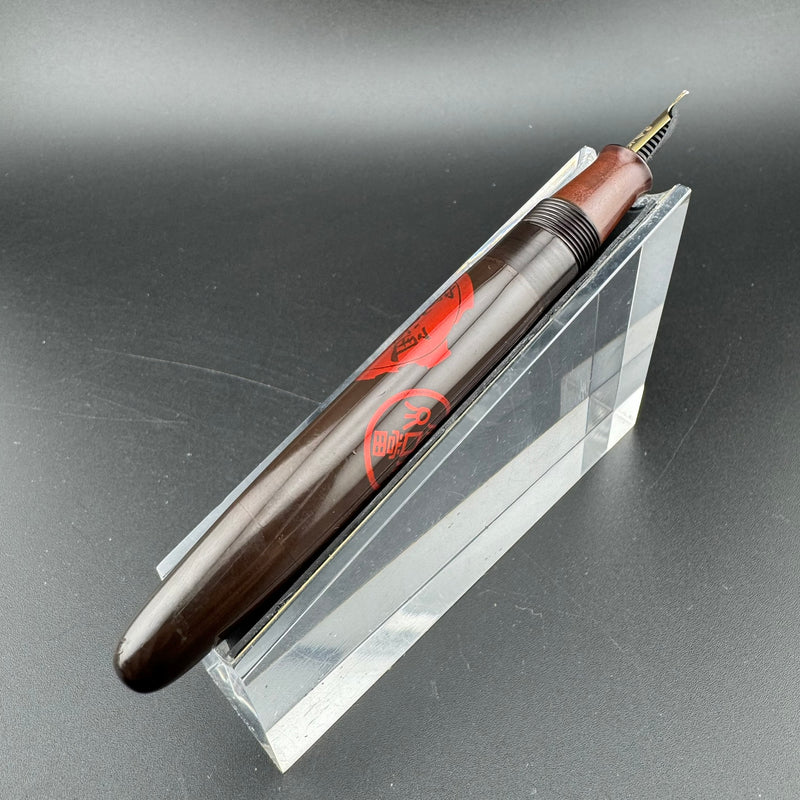 Ideal Ebonite Eyedropper Ancient Coins Fountain Pen 14K Gold Extra-Fine Nib