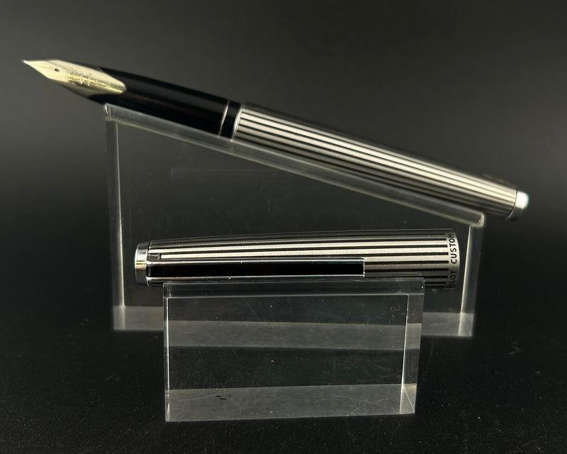Pilot Custom Striped Black Fountain Pen KS-500SS 18K White Gold Fine nib