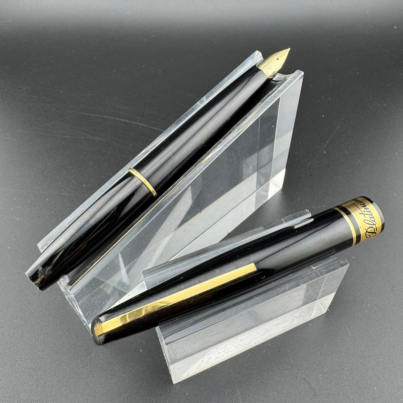 Platinum Black & Gold Pocket Fountain Pen 14K Gold Fine Nib