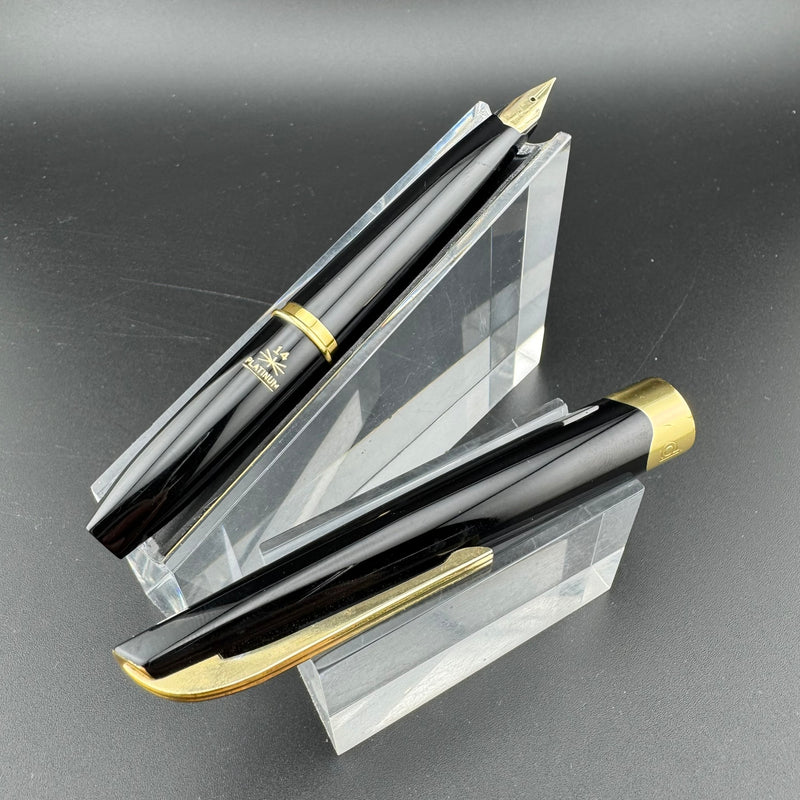 Platinum Black & Gold Pocket Fountain Pen 14K Gold Fine Nib