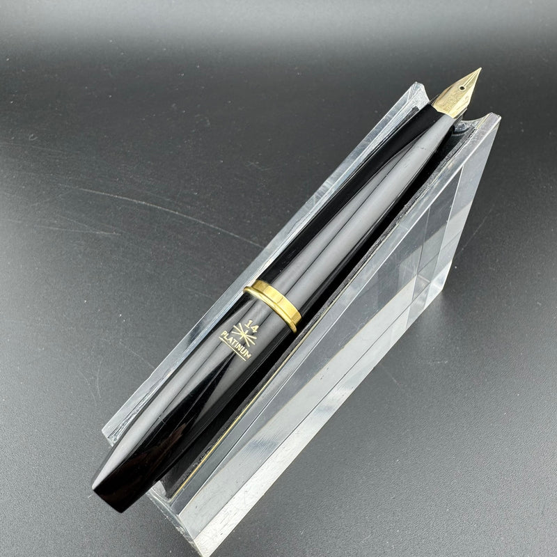 Platinum Black & Gold Pocket Fountain Pen 14K Gold Fine Nib