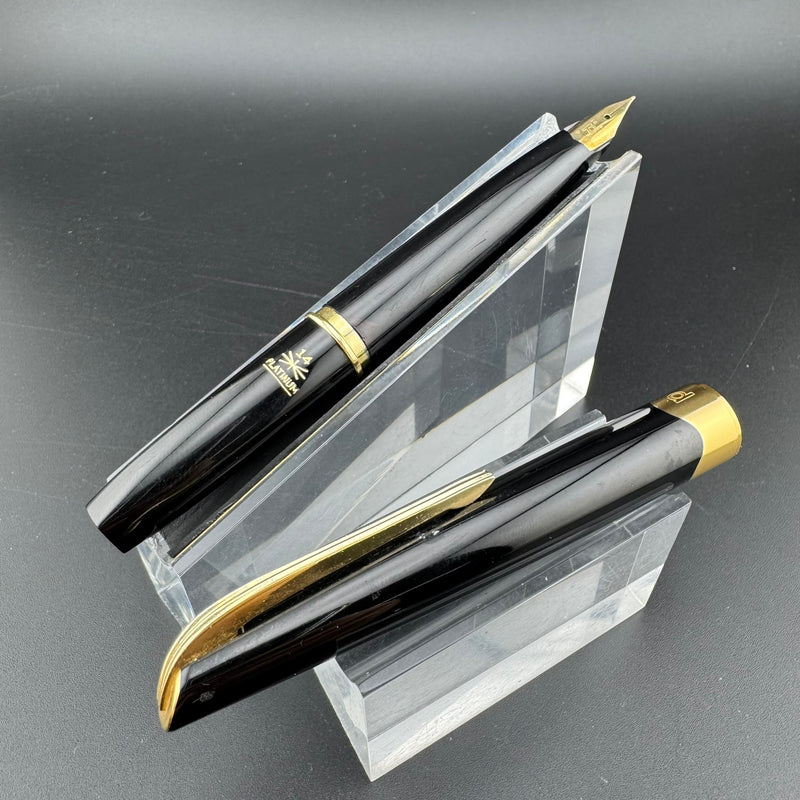 Platinum Black & Gold Pocket Fountain Pen 14K Gold Medium Nib