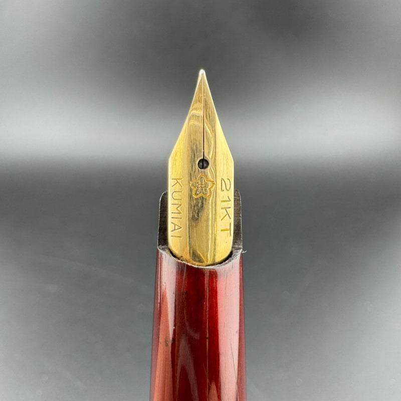 Kumiai Red Urushi Raden Pocket Fountain Pen 21K Gold Extra-Fine Nib