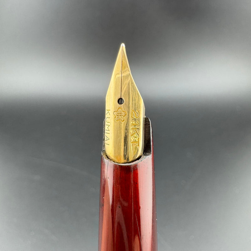Kumiai Red Urushi Raden Pocket Fountain Pen 21K Gold Extra-Fine Nib