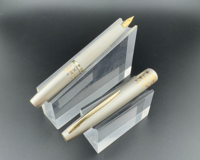 Pilot Lady Satin Aluminum Floral Pocket Fountain Pen 14K Gold Fine Nib