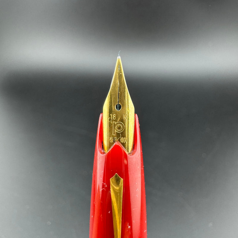 Platinum Red Leather Sheepskin Fountain Pen 18K Gold Soft-Fine Nib