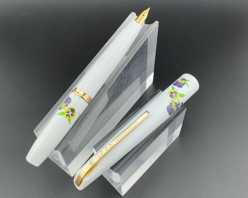 Platinum Pocket Fountain Pen Pansies Screen Printed 18K Gold Fine Nib